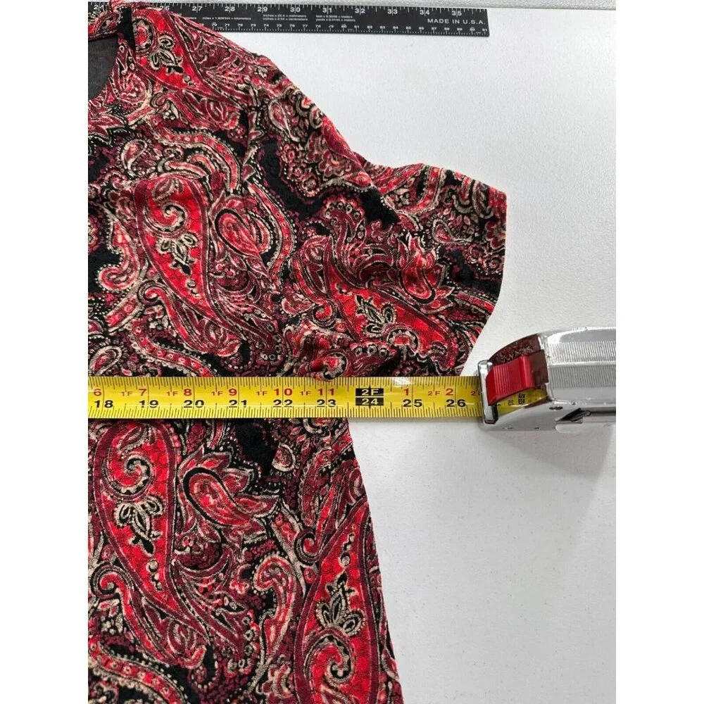 White Stag Womens 3X/22-24 Red &‎ Black Paisley Short Sleeve Top Boho Western